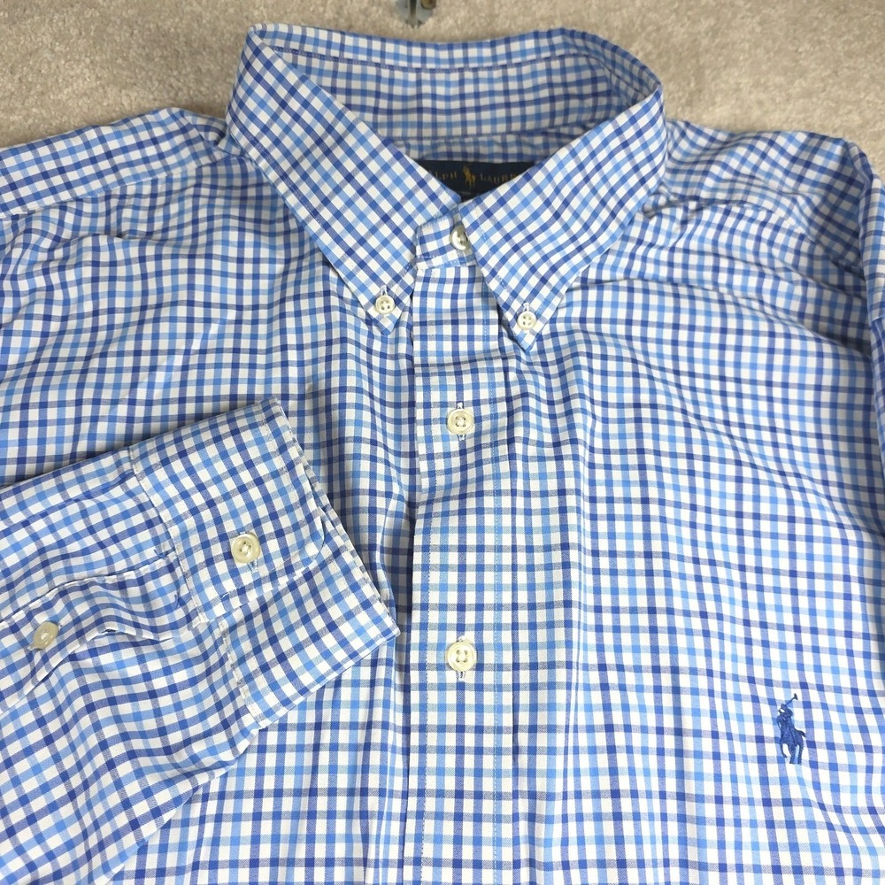 Ralph Lauren Performance Shirt Mens 2XL Tall Blue‎ Gingham Check Button Down